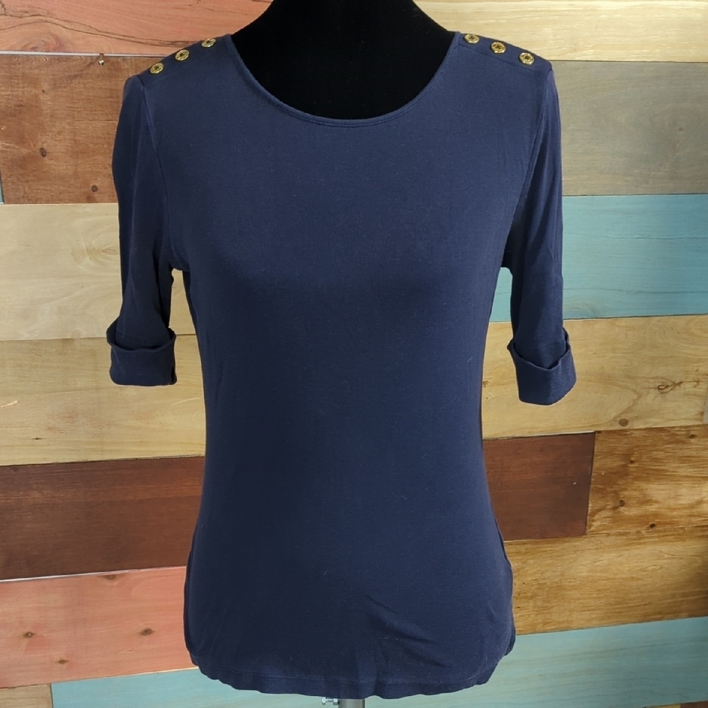 Blue Fitted 3/4 Sleeve Blouse